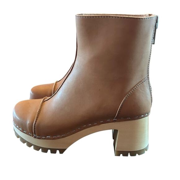 Swedish Hasbeens Stitchy  Leather Ankle Boot Wood Clog Midsole NEW EU 36 US 6 - Picture 1 of 9